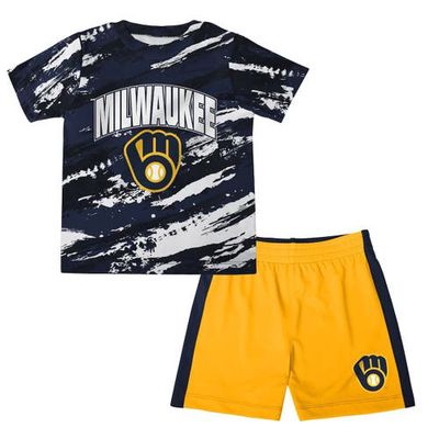 Outerstuff Toddler Navy/Gold Milwaukee Brewers Stealing Homebase 2.0 T-Shirt & Shorts Set