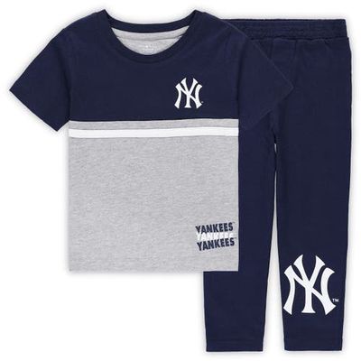 Outerstuff Toddler Navy/Heather Gray New York Yankees Batters Box T-Shirt & Pants Set