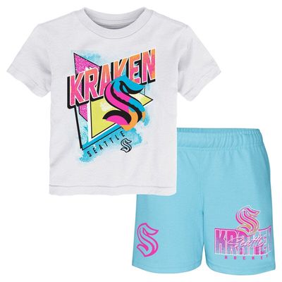 Outerstuff Toddler White/Light Blue Seattle Kraken Wave Breaker T-Shirt & Shorts Set