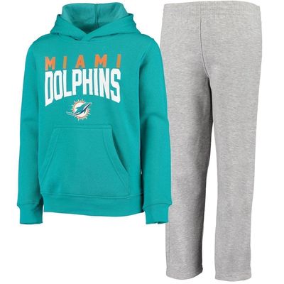Outerstuff Youth Aqua/Heathered Gray Miami Dolphins Fan Flare Pullover Hoodie & Pants Set