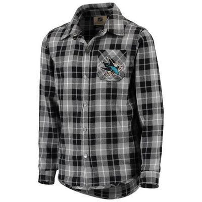 Outerstuff Youth Black/Gray San Jose Sharks Sideline Plaid Button-Up Shirt