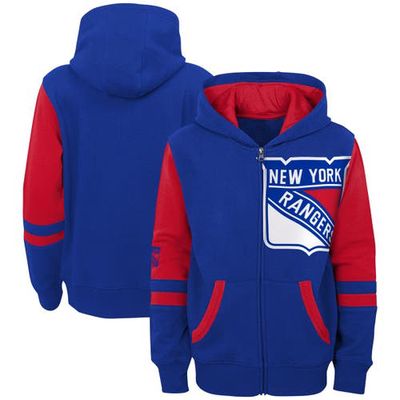 Outerstuff Youth Blue New York Rangers Face Off Color Block Full-Zip Hoodie