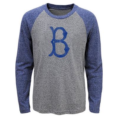 Outerstuff Youth Heather Charcoal/Heather Royal Brooklyn Dodgers Cooperstown Collection Raglan Tri-Blend Long Sleeve T-Shirt