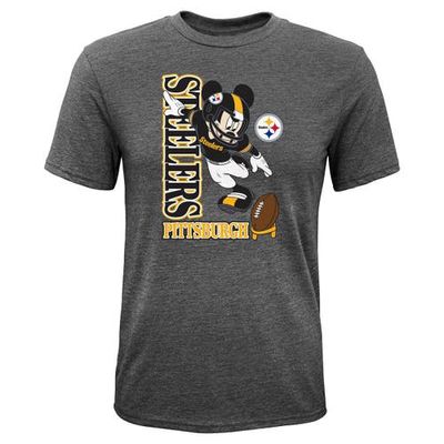 Outerstuff Youth Heathered Charcoal Pittsburgh Steelers Disney Kick Off Tri-Blend T-Shirt in Heather Charcoal