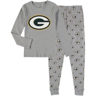 Outerstuff Youth Heathered Gray Green Bay Packers Long Sleeve T-Shirt & Pants Sleep Set