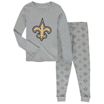 Outerstuff Youth Heathered Gray New Orleans Saints Long Sleeve T-Shirt & Pants Sleep Set