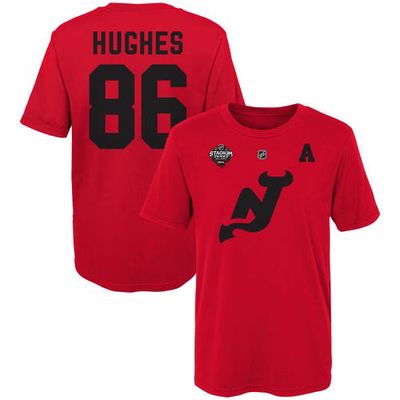 Outerstuff Youth Jack Hughes Red New Jersey Devils 2024 NHL Stadium Series Name & Number T-Shirt