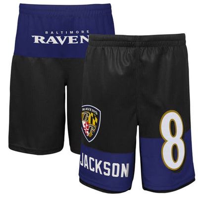 Outerstuff Youth Lamar Jackson Purple Baltimore Ravens Player Name & Number Shorts in Black
