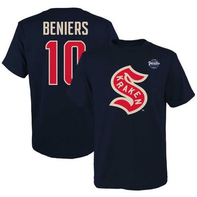 Outerstuff Youth Matty Beniers Deep Sea Blue Seattle Kraken 2024 NHL Winter Classic Name & Number T-Shirt in Navy