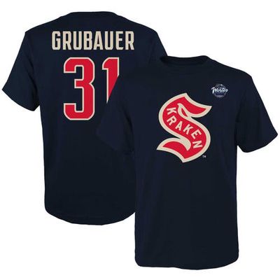 Outerstuff Youth Philipp Grubauer Deep Sea Blue Seattle Kraken 2024 NHL Winter Classic Name & Number T-Shirt in Navy