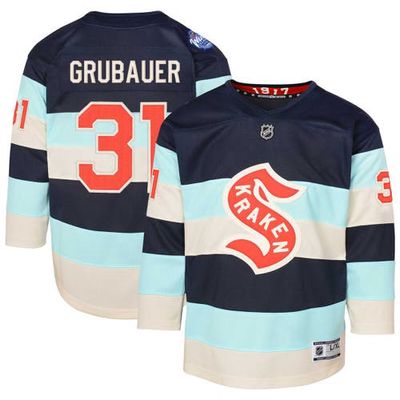 Outerstuff Youth Philipp Grubauer Deep Sea Blue Seattle Kraken 2024 NHL Winter Classic Premier Player Jersey in Navy