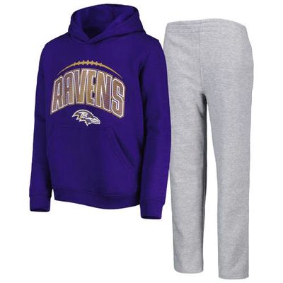 Outerstuff Youth Purple/Heather Gray Baltimore Ravens Double Up Pullover Hoodie & Pants Set