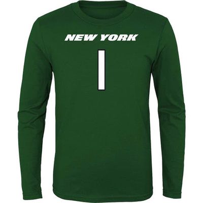 Outerstuff Youth Sauce Gardner Black New York Jets Mainliner Player Name & Number Long Sleeve T-Shirt in Green