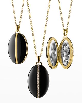 Oval Black Ceramic Locket Necklace with Diamonds