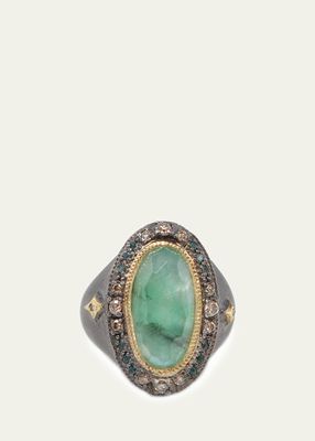 Oval Emerald Statement Ring with Champagne Diamonds