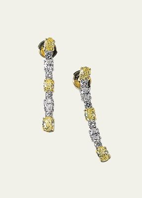Oval Fancy Yellow Diamond and White Diamond Stack Earrings