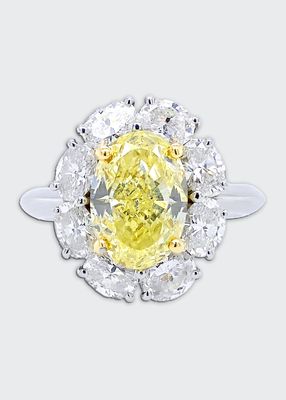 Oval Fancy Yellow Diamond Ring with White Diamonds