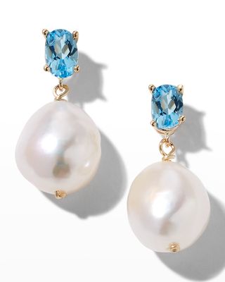 Oval Gem Baroque Earrings, Blue