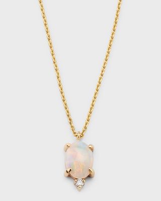 Oval Opal and Diamond Pendant Necklace