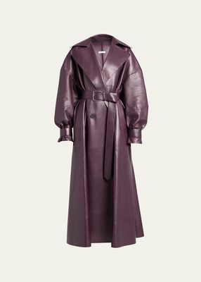 Oversize Belted Leather Trench Coat