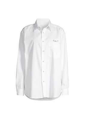 Oversized Bride Embroidered Button-Up Shirt