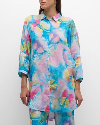 Oversized Butterfly-Print Linen Shirt