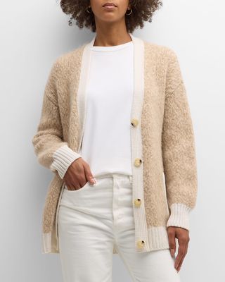 Oversized Button-Down Boucle Cardigan