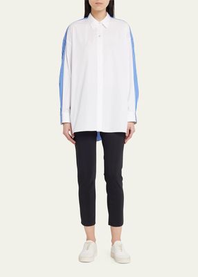 Oversized Cotton Combo Button-Front Shirt