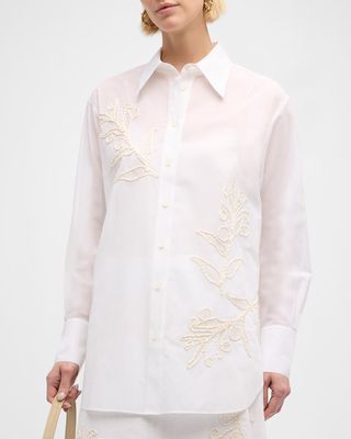 Oversized Embroidered Cotton Voile Shirt
