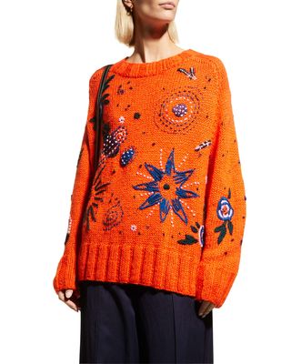 Oversized Embroidered Hand-Knit Sweater