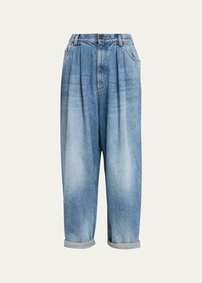 Oversized Front Pleated Jeans