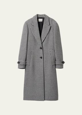 Oversized Houndstooth Check Wool Coat