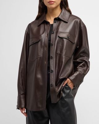 Oversized Leather Shirt Jacket