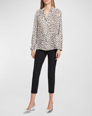 Oversized Leopard-Print Button-Front Blouse