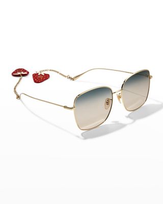 Oversized Square Metal Sunglasses w/ Strawberry Drops