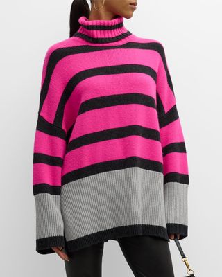 Oversized Striped Turtleneck Cashmere-Wool Tunic