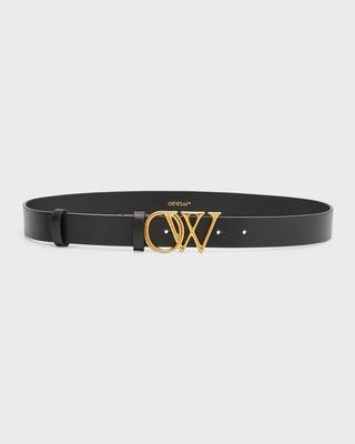 OW Initials Black Leather Belt