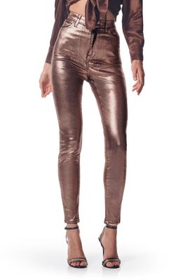 OWN Metallic Ultra High Waist Stretch Skinny Jeans in Bronze Foil