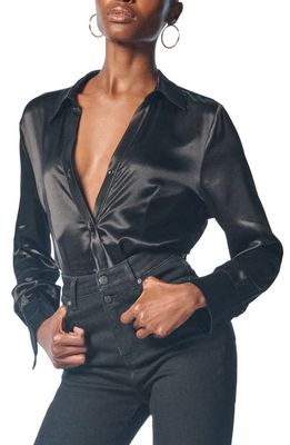 OWN Satin Button-Up Shirt in Black