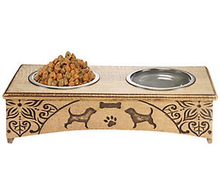 Ox Bay Pet Feeder with Engraved Dogs and Floral s