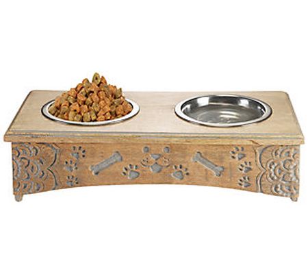 Ox Bay Pet Feeder with Engraved Mandalas and Pa ws