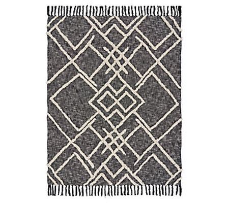 Ox Bay Trading Black/White Overtufted Diamond G eometric Throw