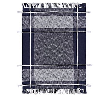 Ox Bay Trading Navy/White Braided Plaid Throw B lanket