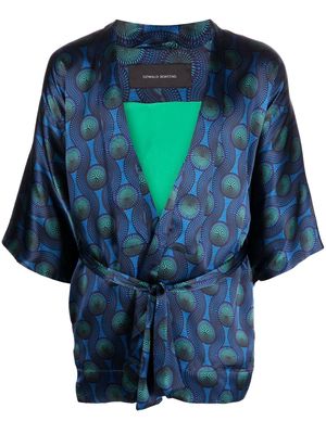 OZWALD BOATENG short geometric-print tie-waist jacket - Blue