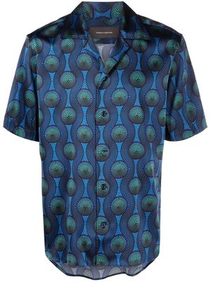 OZWALD BOATENG Tribal short-sleeve silk shirt - Blue