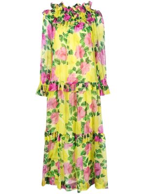 P.A.R.O.S.H. all-over floral-print midi dress - Yellow