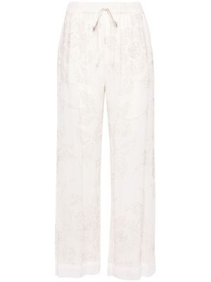 P.A.R.O.S.H. bead-embellished wide-leg trousers - White