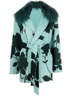 P.A.R.O.S.H. belted floral pattern coat - Blue