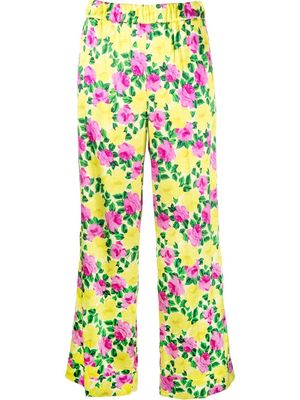 P.A.R.O.S.H. cropped floral-print satin trousers - Yellow
