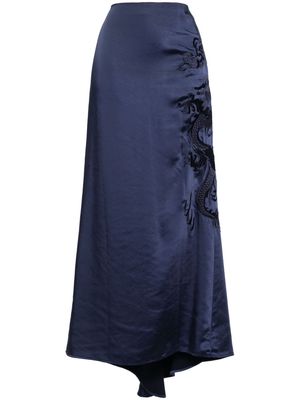 P.A.R.O.S.H. dragon-embroidered maxi skirt - Blue